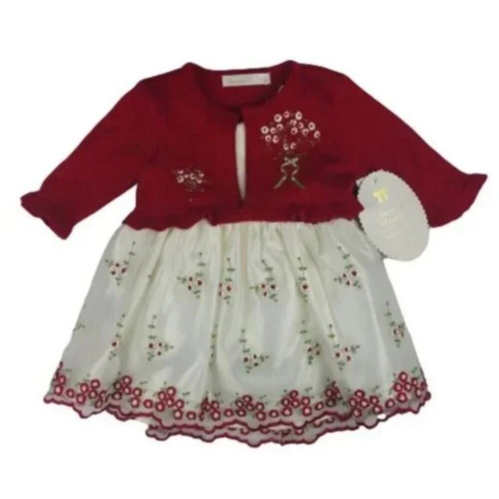 American Princess Baby Floral Dress Red Ivory 6M Holiday Special Occasion